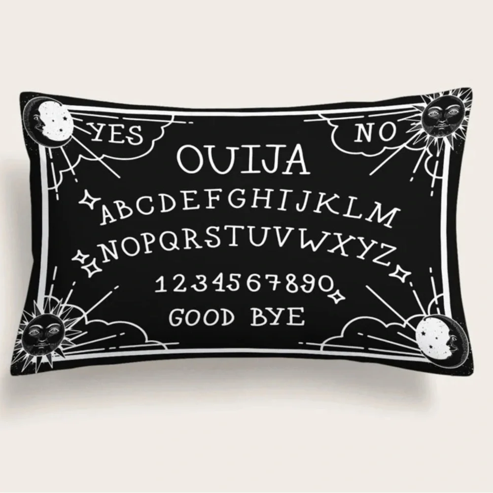 Pillow Cover Ouija Board Moon Stars Skull Black White Lumbar 19.7 in X 11.8